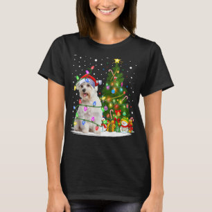 Xmas Tree Lighting Santa Maltese Dog Weihnachten T-Shirt