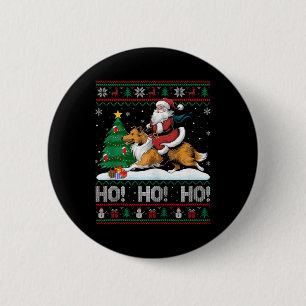 Xmas Tree Lighting Santa Riding Collie Dog Christm Button