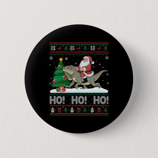 Xmas Tree Lighting Santa Riding Iguana Weihnachten Button (Vorderseite)