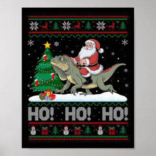 Xmas Tree Lighting Santa Riding Iguana Weihnachten Poster
