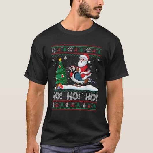 Xmas Tree Lighting Santa Riding Woodpecker Christm T-Shirt (Vorderseite)