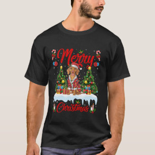Xmas Tree Lighting Santa Vizsla Dog Weihnachten T-Shirt