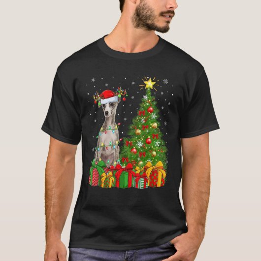 Xmas Tree Lighting Santa Whippet Dog Christmas fo T-Shirt (Vorderseite)