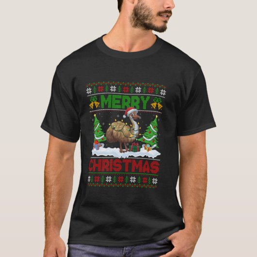 Xmas Tree Lighting Ugly Weihnachtsmannmütze Emu Bi T-Shirt (Vorderseite)