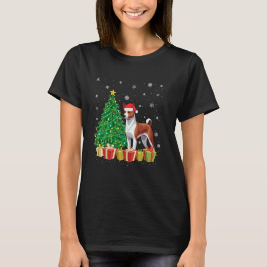 Xmas Tree Lighting Weihnachtsmannmütze Basenji Dog T-Shirt (Vorderseite)