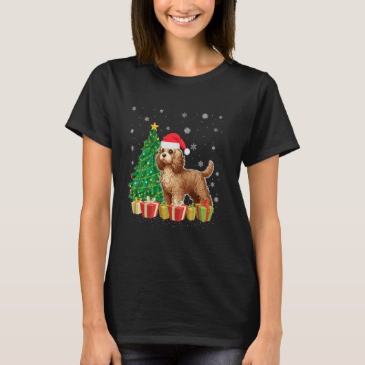 Xmas Tree Lighting Weihnachtsmannmütze Cockapoo Do T-Shirt (Vorderseite)
