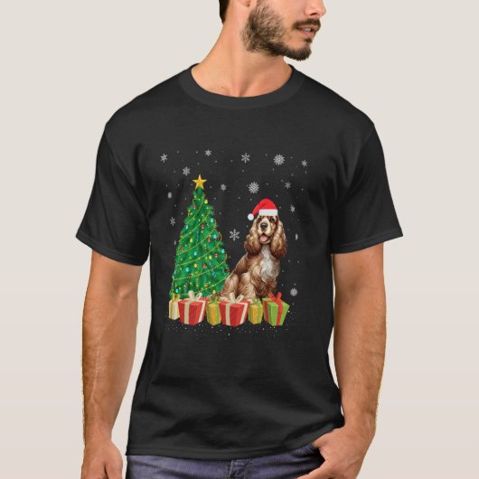 Xmas Tree Lighting Weihnachtsmannmütze Cocker Span T-Shirt (Vorderseite)