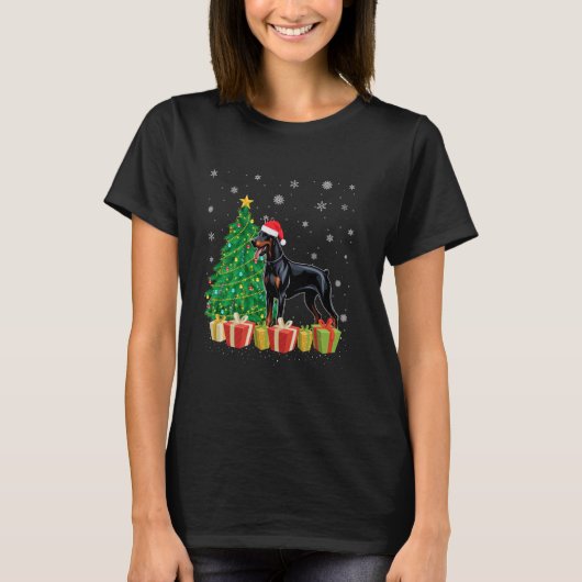 Xmas Tree Lighting Weihnachtsmannmütze Dobermann D T-Shirt (Vorderseite)