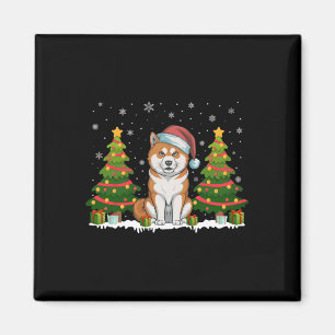 Xmas Tree Lights Akita Inu Dog Weihnachtsmannmütze Magnet