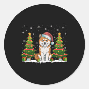 Xmas Tree Lights Akita Inu Dog Weihnachtsmannmütze Runder Aufkleber