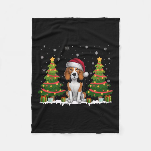 Xmas Tree Lights Beagle Hund Weihnachtsmannmütze W Fleecedecke (Vorderseite)