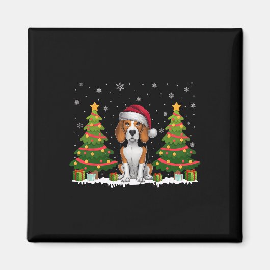 Xmas Tree Lights Beagle Hund Weihnachtsmannmütze W Magnet (Vorne)