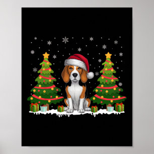 Xmas Tree Lights Beagle Hund Weihnachtsmannmütze W Poster