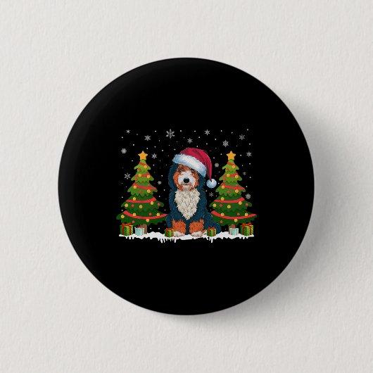 Xmas Tree Lights Bernedoodle Dog Weihnachtsmannmüt Button (Vorderseite)