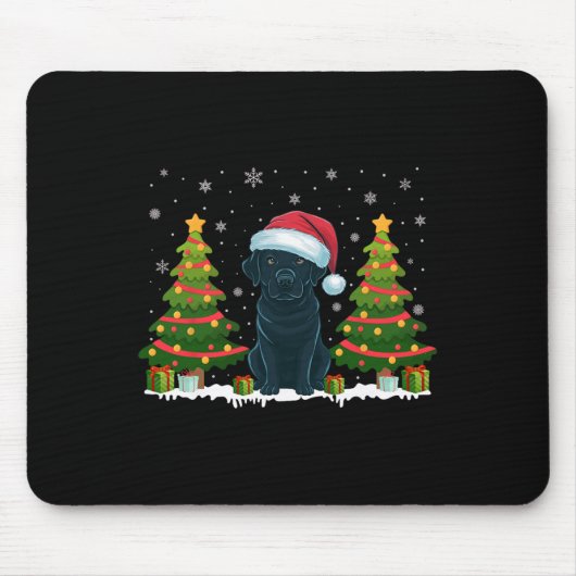 Xmas Tree Lights Black Labrador Dog Santa Christma Mousepad (Vorne)