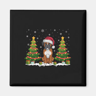 Xmas Tree Lights Boxer Dog Weihnachtsmannmütze Wei Magnet