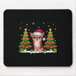 Xmas Tree Lights Chihuahua Dog Weihnachtsmannmütze Mousepad