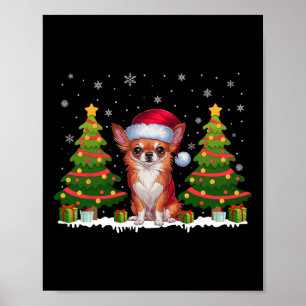 Xmas Tree Lights Chihuahua Dog Weihnachtsmannmütze Poster