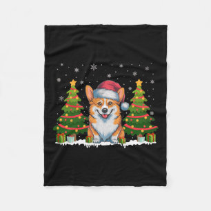 Xmas Tree Lights Corgi Dog Weihnachtsmannmütze Wei Fleecedecke