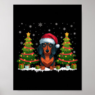 Xmas Tree Lights Dackel Hund Weihnachtsmannmütze W Poster