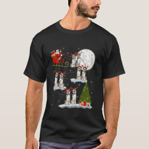 Xmas Tree Lights Funny Santa Riding Husky Hund Chr T-Shirt