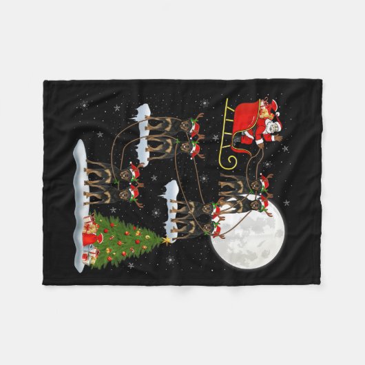 Xmas Tree Lights Funny Santa Riding Rottweiler Dog Fleecedecke (Vorderseite (Horizontal))