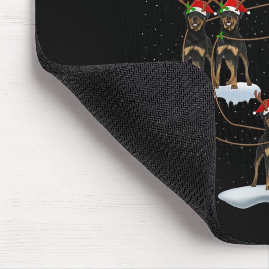 Xmas Tree Lights Funny Santa Riding Rottweiler Dog Mousepad (Ecke)
