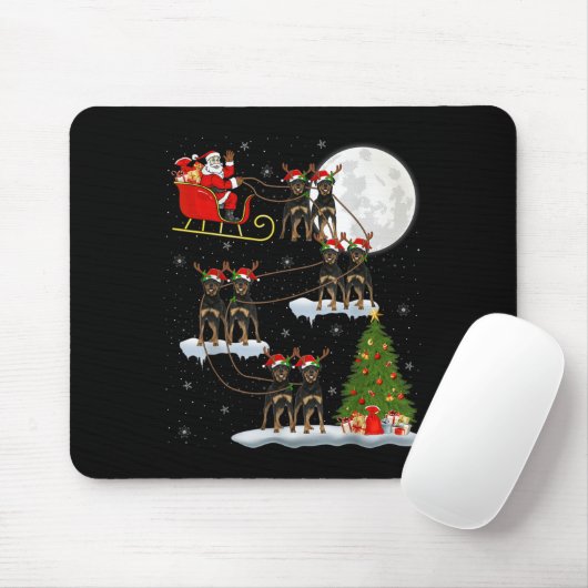 Xmas Tree Lights Funny Santa Riding Rottweiler Dog Mousepad (Mit Mouse)