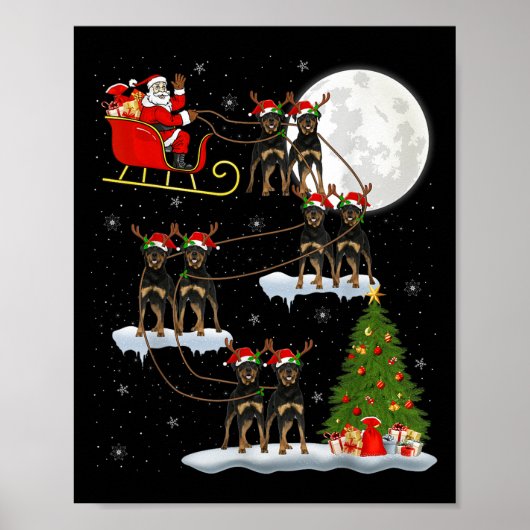 Xmas Tree Lights Funny Santa Riding Rottweiler Dog Poster (Vorne)