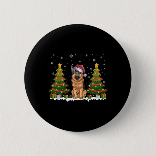 Xmas Tree Lights German Shepherd Dog Santa Christm Button (Vorderseite)