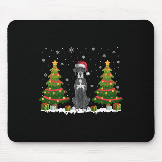 Xmas Tree Lights Great Dane Dog Weihnachtsmannmütz Mousepad (Vorne)
