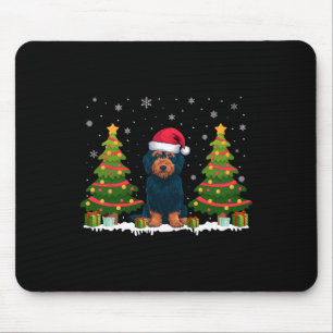 Xmas Tree Lights Labradoodle Dog Weihnachtsmannmüt Mousepad