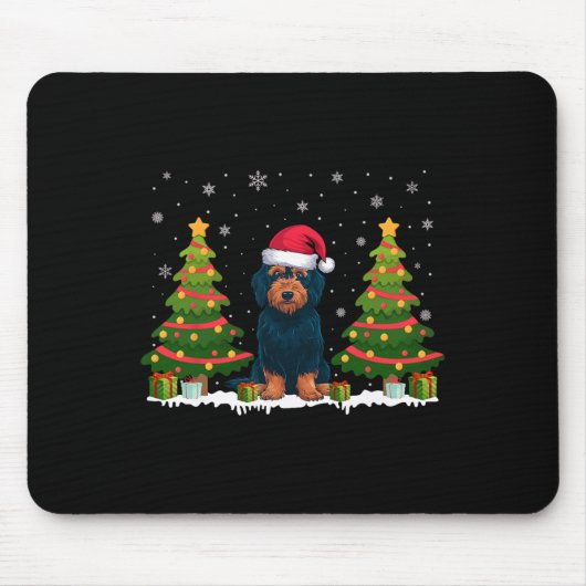 Xmas Tree Lights Labradoodle Dog Weihnachtsmannmüt Mousepad (Vorne)