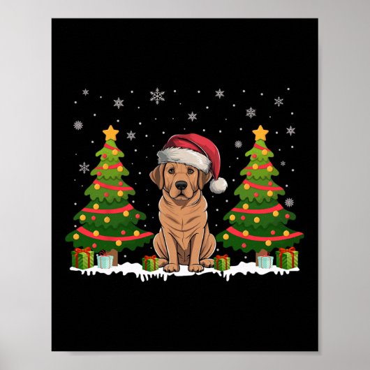 Xmas Tree Lights Labrador Hund Weihnachtsmannmütze Poster (Vorne)