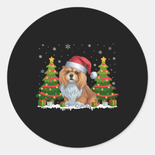 Xmas Tree Lights Lhasa Apso Dog Weihnachtsmannmütz Runder Aufkleber