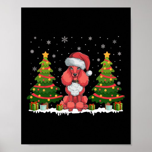 Xmas Tree Lights Poodle Dog Weihnachtsmannmütze We Poster (Vorne)