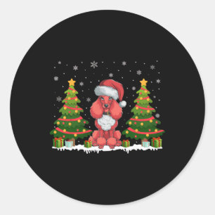 Xmas Tree Lights Poodle Dog Weihnachtsmannmütze We Runder Aufkleber