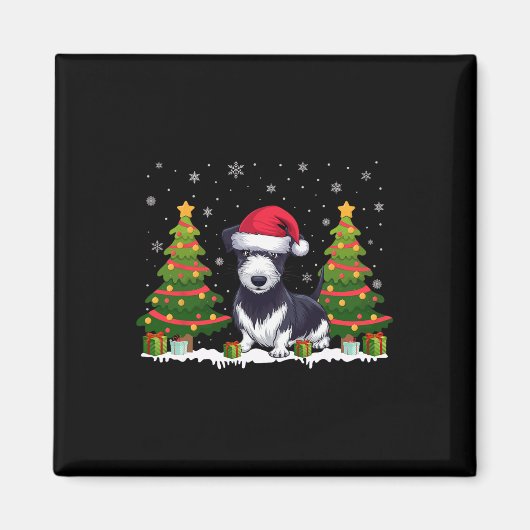 Xmas Tree Lights Rat Terrier Dog Weihnachtsmannmüt Magnet (Vorne)