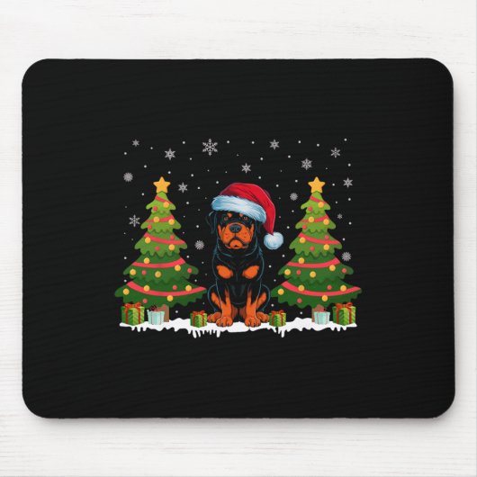 Xmas Tree Lights Rottweiler Dog Weihnachtsmannmütz Mousepad (Vorne)