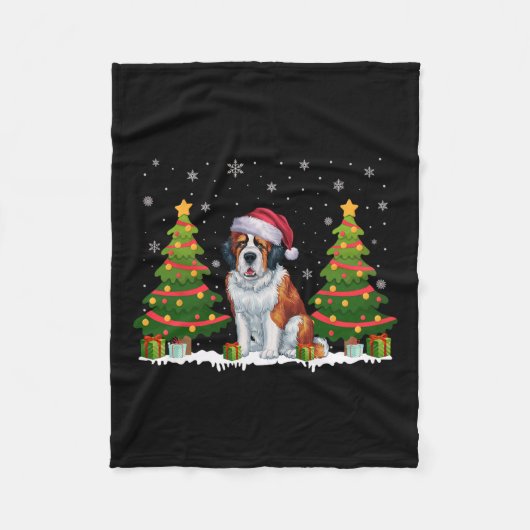 Xmas Tree Lights Saint Bernard Dog Weihnachten Fleecedecke (Vorderseite)