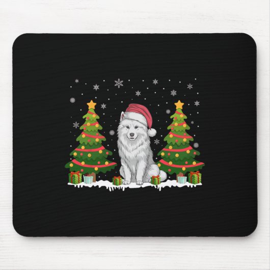 Xmas Tree Lights Samoyed Dog Weihnachtsmannmütze W Mousepad (Vorne)