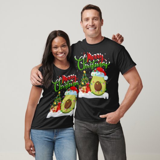 Xmas Tree Lights Santa Hat Avocado Fruit Christmas T-Shirt (Unisex)