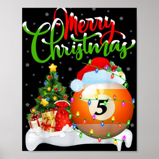 Xmas Tree Lights Santa Hat Billiards Christmas T S Poster (Vorne)