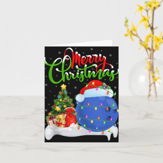Xmas Tree Lights Santa Hat Bowling Ball Christmas Karte (Gelbe Blume)