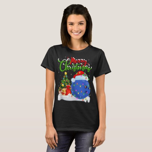 Xmas Tree Lights Santa Hat Bowling Ball Christmas T-Shirt (Vorne ganz)