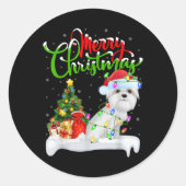 Xmas Tree Lights Santa Hat Maltese Dog Christmas T Runder Aufkleber (Vorderseite)
