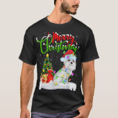Xmas Tree Lights Santa Hat Maltese Dog Christmas T T-Shirt (Vorderseite)