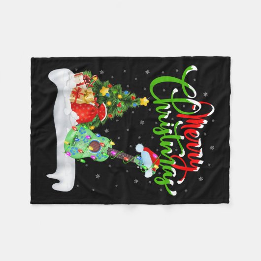 Xmas Tree Lights Santa Hat Musical Ukulele Guitar Fleecedecke (Vorderseite (Horizontal))