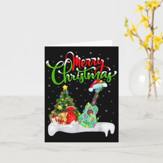 Xmas Tree Lights Santa Hat Musical Ukulele Guitar Karte (Gelbe Blume)