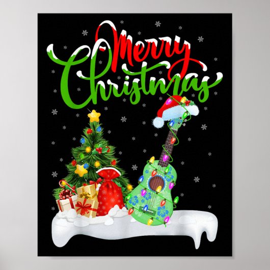 Xmas Tree Lights Santa Hat Musical Ukulele Guitar Poster (Vorne)